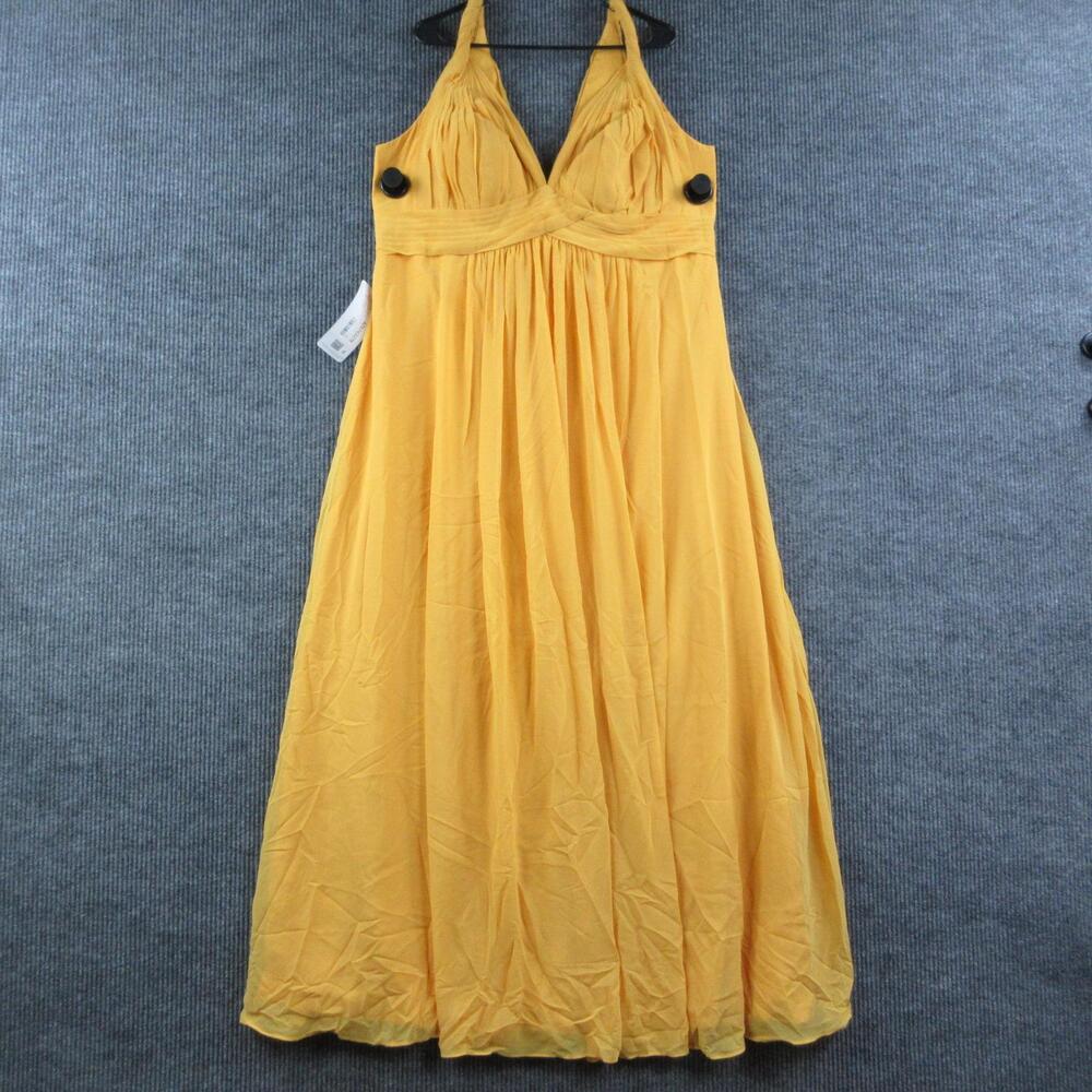 Azazie Dress Womens 20 Yellow V-Neck Long Maxi Sundress Pleated Chiffon NWT